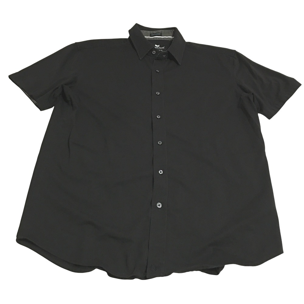 Buttercloth Short Sleeve Button Shirt Men XL Black Slim Fit Icy Cotton Knit